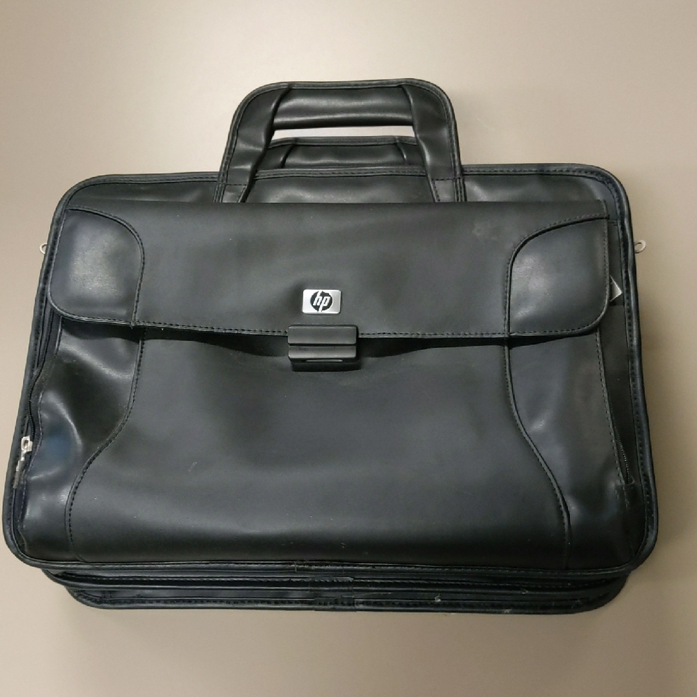 HP Classic Black Leather Laptop Bag for Men